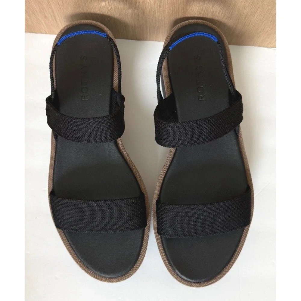 Rothy's Womens The Lightweight Wedge Sandals Black Size 9 NEW Platform Slingback